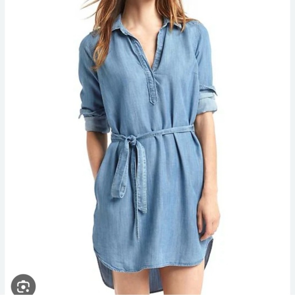 Gap TENCEL Popover Denim Dress with Belt western coastal cowgirl size Large jean